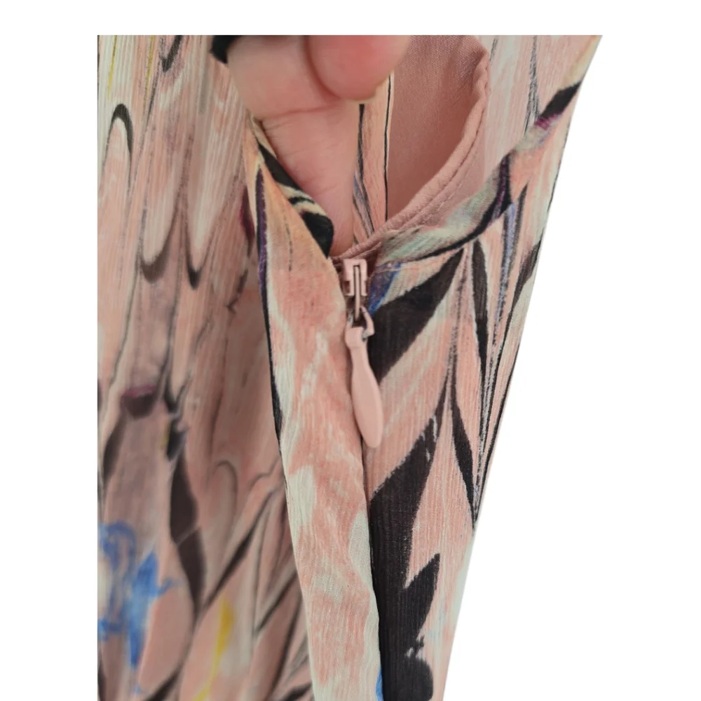J Crew Women's E0709 100% Silk Marbled Printed Chiffon Dress Lined Pink Size 00